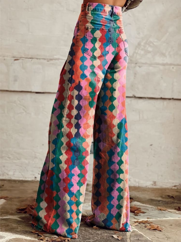 Serafina - Retro Rozszerzane Spodnie Z Boho Designem Dla Kobiet