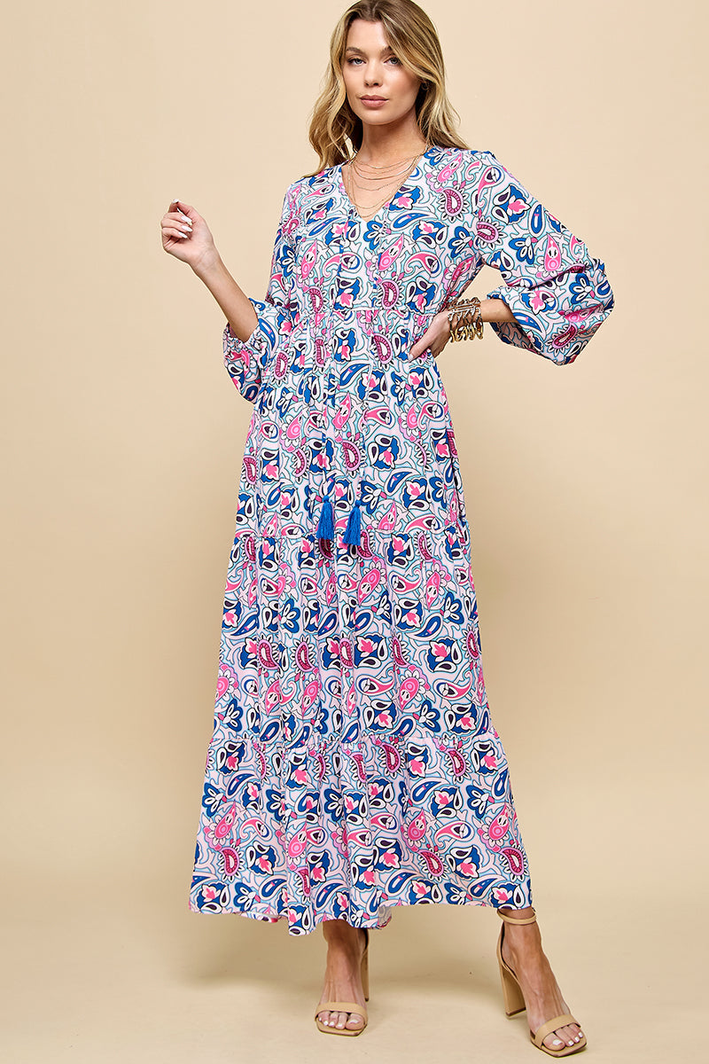 Hermina - Paisley Maxi Sukienka Damska na Wieczór