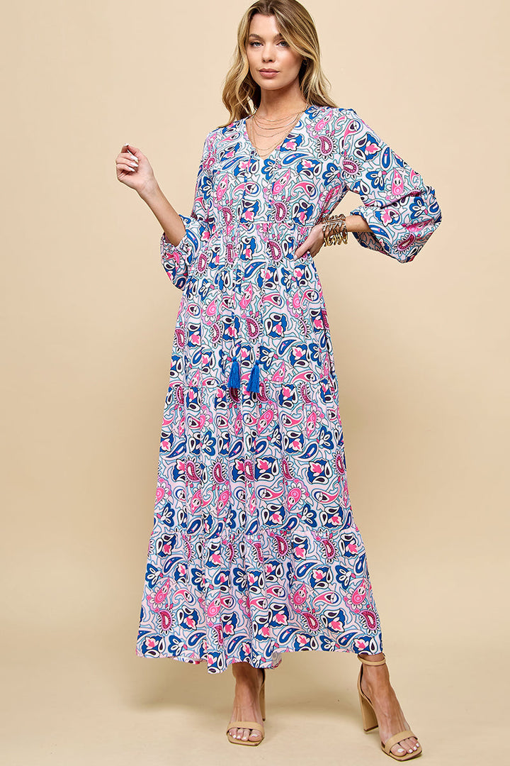 Hermina - Paisley Maxi Sukienka Damska na Wieczór