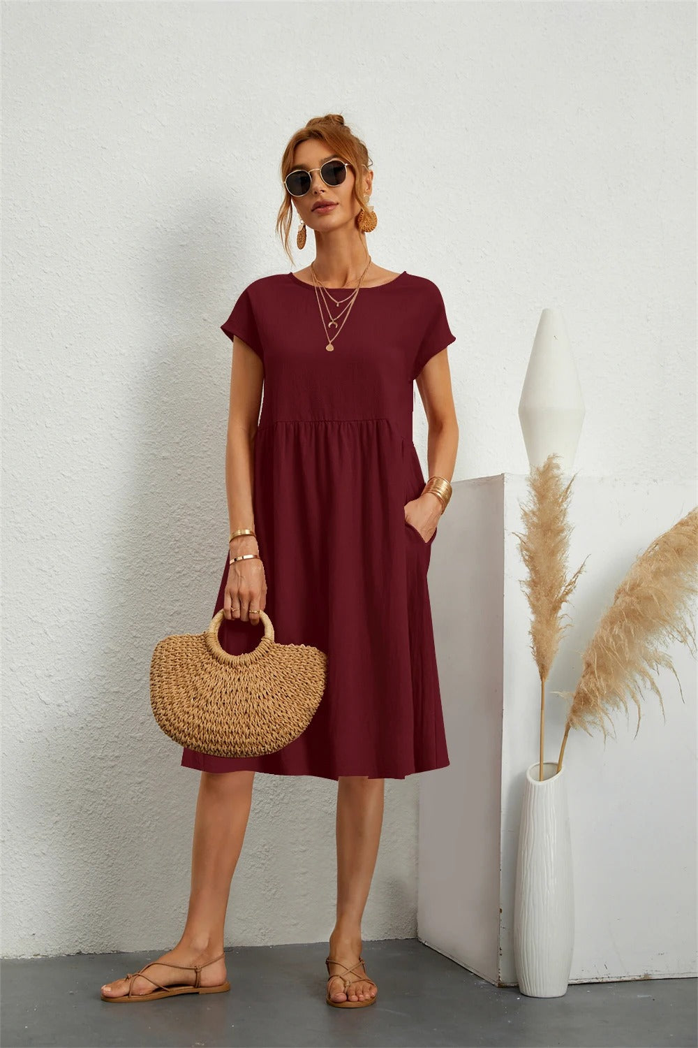 Grażyna - Casualowa Letnia Sukienka W Retro Stylu Dla Kobiet
