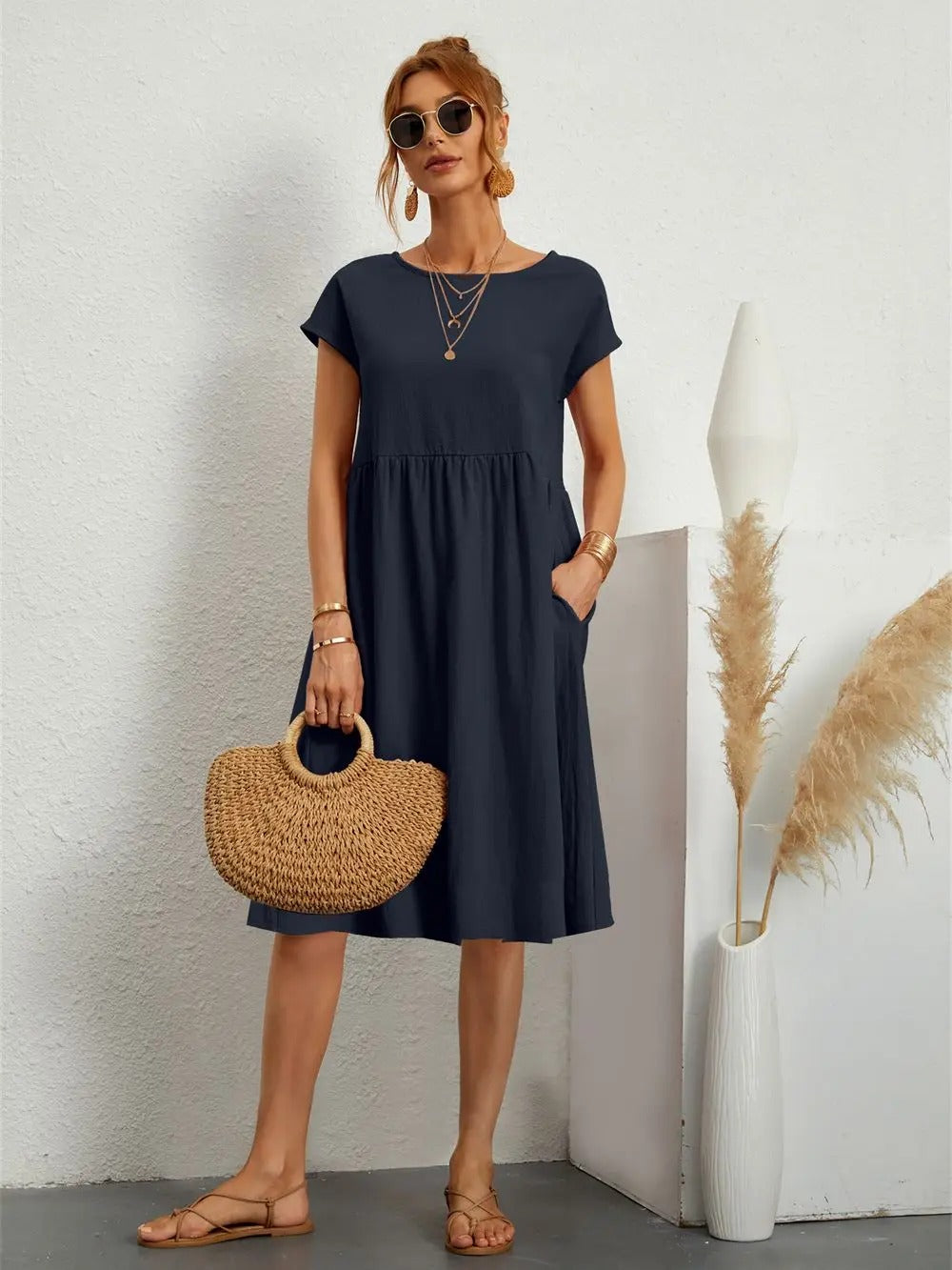 Grażyna - Casualowa Letnia Sukienka W Retro Stylu Dla Kobiet