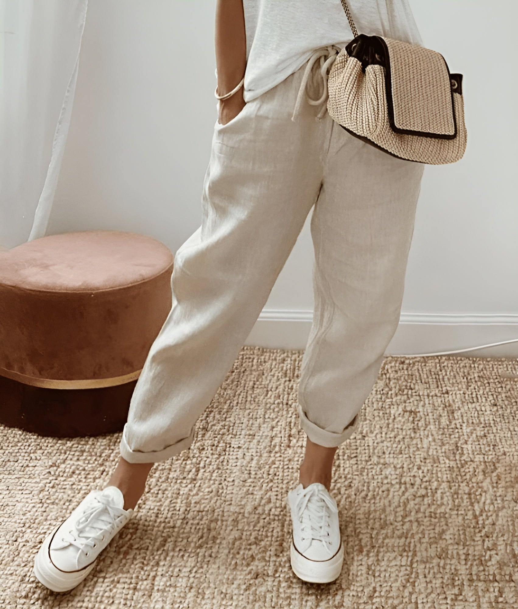 Filippa - Eleganckie spodnie z bawełny i lnu dla kobiet