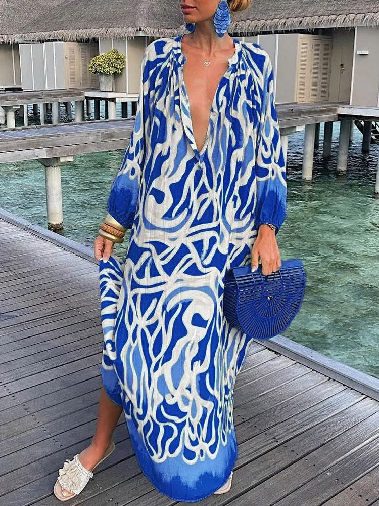 Ludmila - Wzorzysta Sukienka Maxi na Wesele dla Kobiet